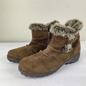 Khombu Brown Suede Faux Fur Trim Winter Water Repellent Boots Women Sz 9